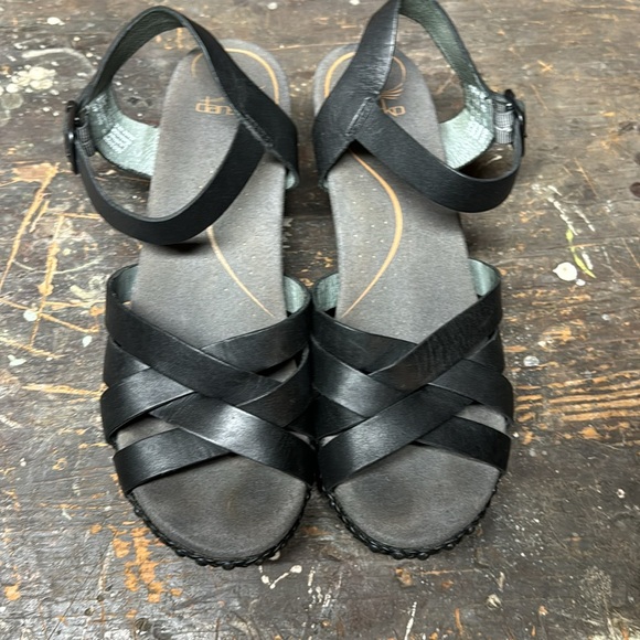 Dansko Strappy Wedge Heeled Black Sandals - Picture 2 of 9